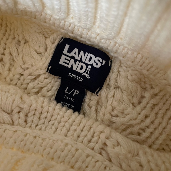 Lands' End Cream Cable Knit Turtleneck Sweater - Picture 2 of 3